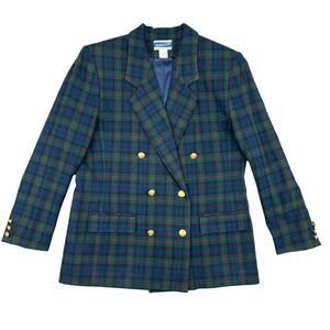 Pendleton Plaid Blazer Womens 14 Petite Wool Tartan Double Breasted USA - FLAW